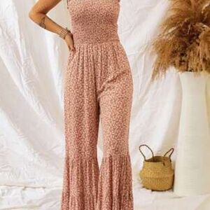 Floral Sleeveless Jumpsuit in Pink and White